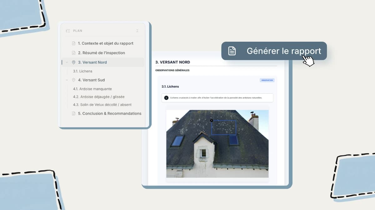 Aperçu d'un rapport d'inspection généré avec table des matières